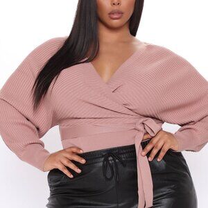 Fashion Nova pink mauve Warmest Occasion Wrap Sweater